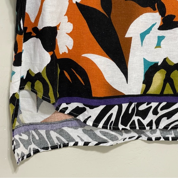 For Cynthia Linen Bold Vibrant Colorful Top Abstract Mixed Print Relaxed Size L - Picture 3 of 13